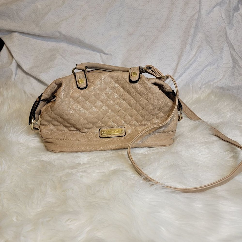 Steve Madden Tan Cream Gold Accent Handbag Tote Womens Classic Satchel Purse‎